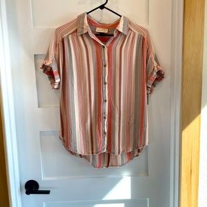 Universal thread soft womens top pink and cream stripes